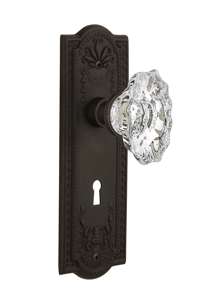 Nostalgic 713981: Meadows Backplate w/Chateau Knob Privacy Door Set - Oil-Rubbed Bronze