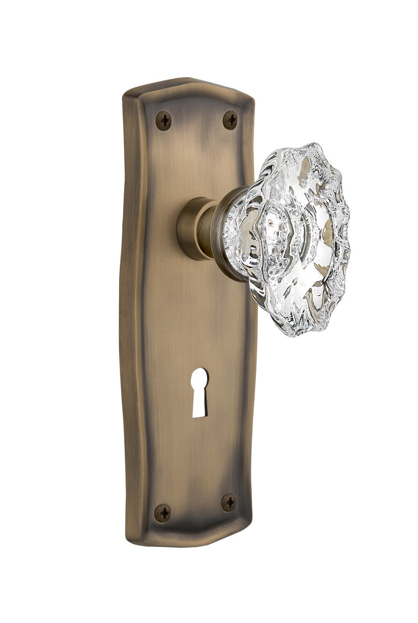 Nostalgic 713992: Prairie Backplate w/Chateau Knob Privacy Door Set - Antique Brass