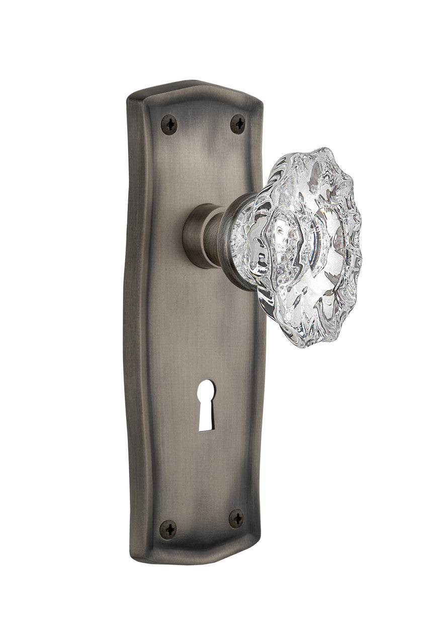 Nostalgic 713993: Prairie Backplate w/Chateau Knob Privacy Door Set - Antique Pewter