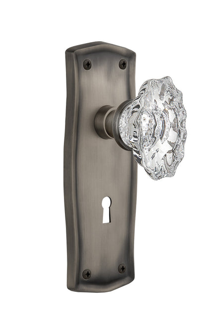 Nostalgic 713993: Prairie Backplate w/Chateau Knob Privacy Door Set - Antique Pewter