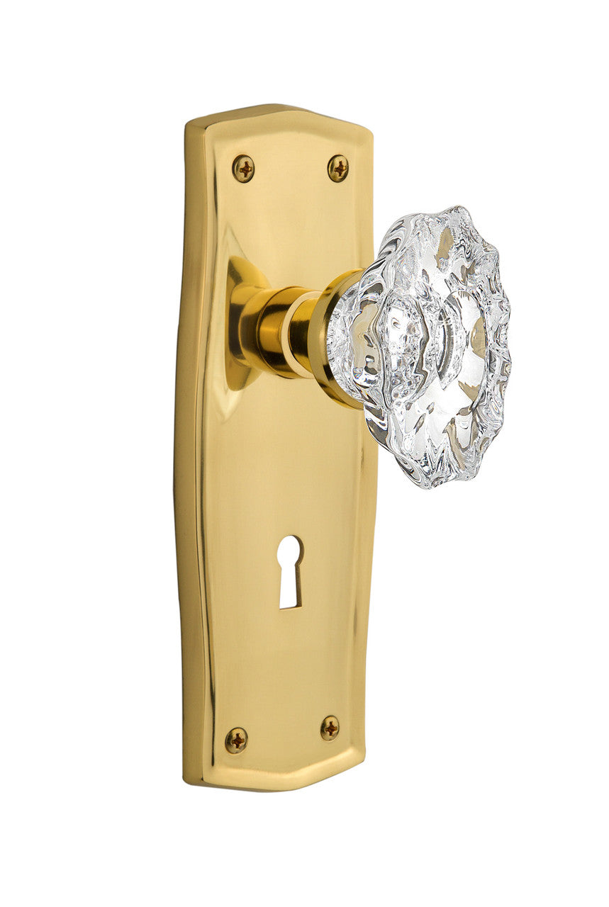 Nostalgic 713995: Prairie Backplate w/Chateau Knob Privacy Door Set - Polished Brass