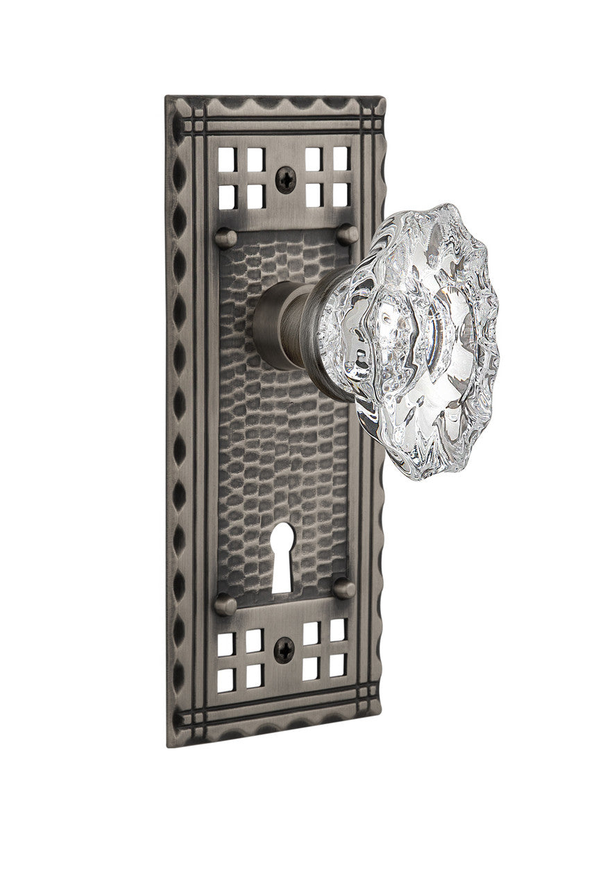 Nostalgic 714008: Craftsman Backplate w/Chateau Knob Privacy Door Set - Antique Pewter