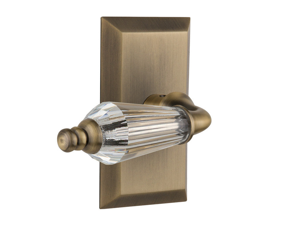Nostalgic 714104: Studio Backplate w/Parlour Lever Passage Door Set - Antique Brass