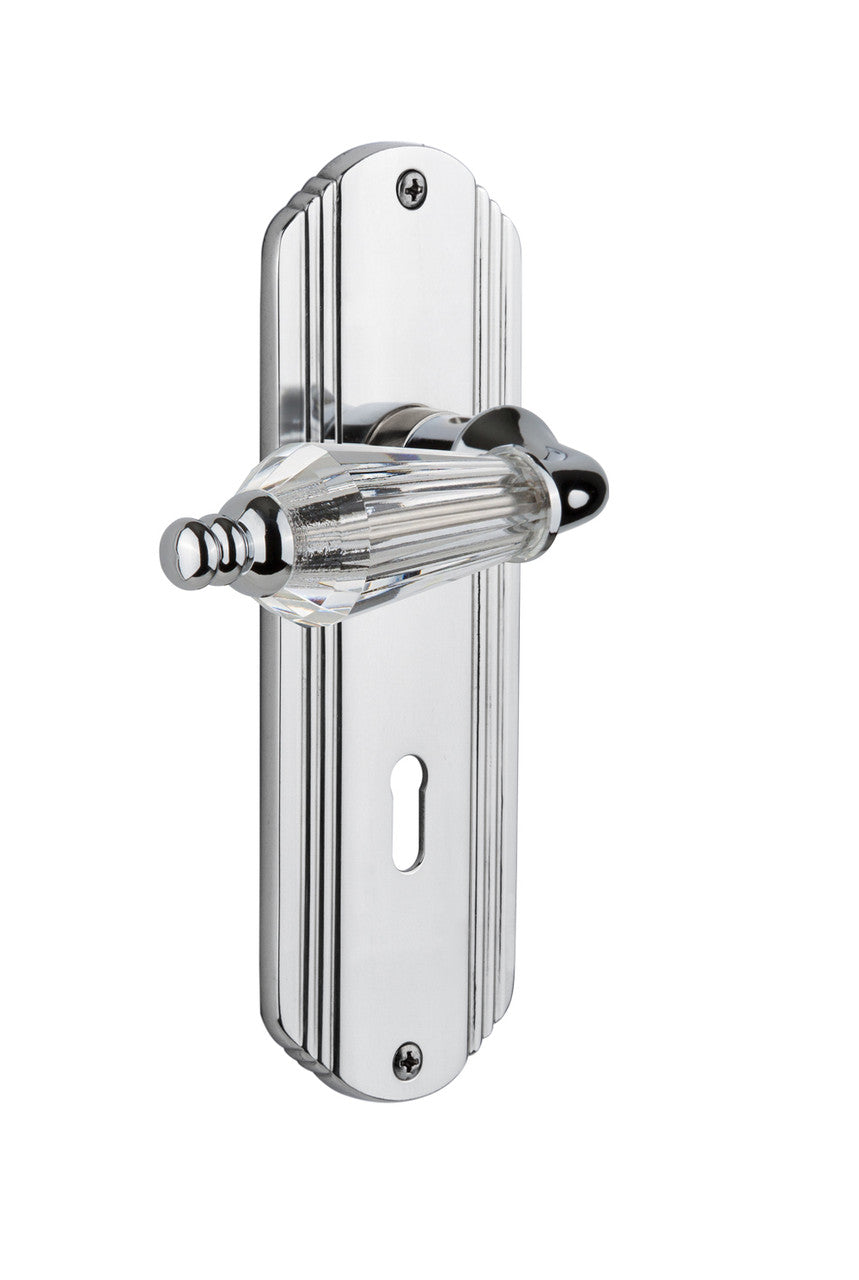 Nostalgic 714124: Deco Backplate w/Parlour Lever Passage Door Set - Bright Chrome