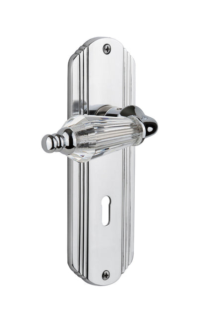 Nostalgic 714124: Deco Backplate w/Parlour Lever Passage Door Set - Bright Chrome
