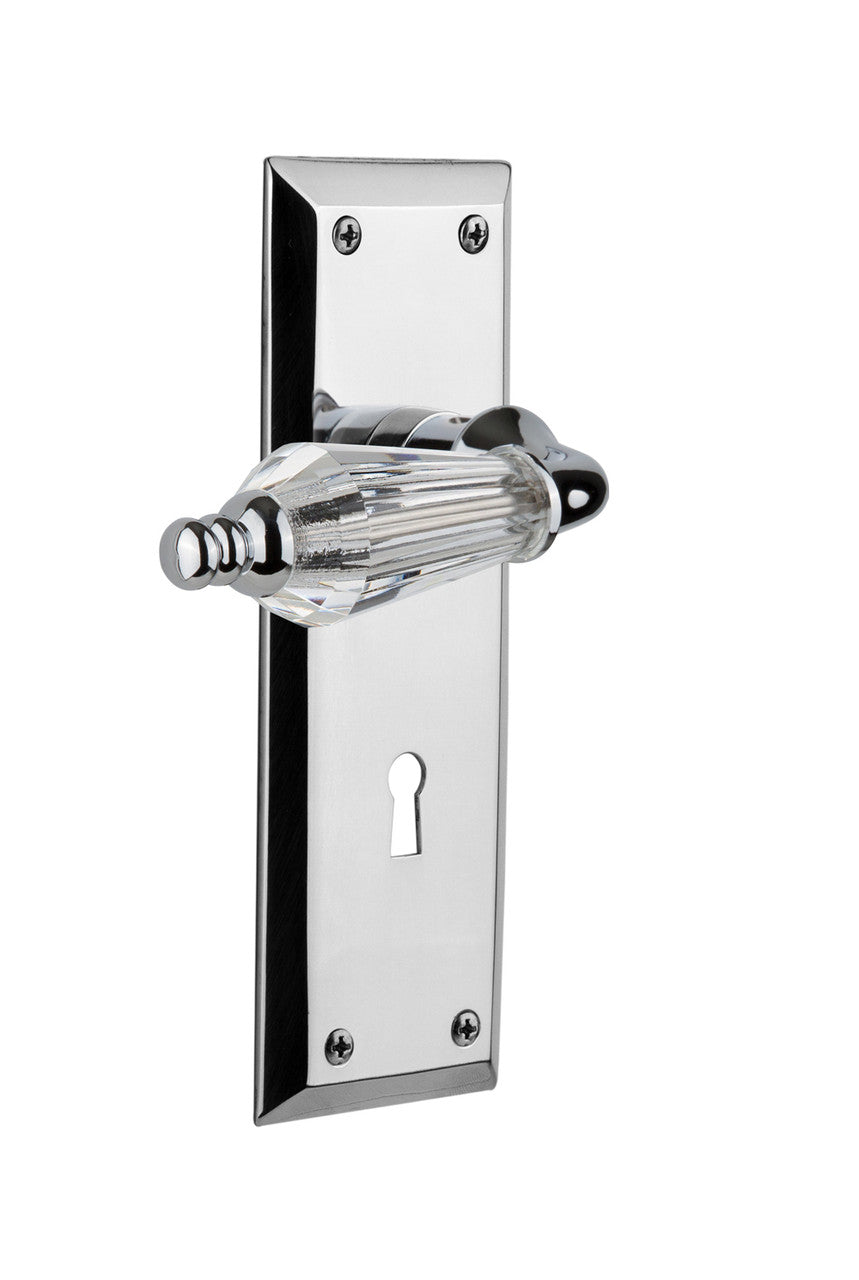 Nostalgic 714140: New York Backplate w/Parlour Lever Passage Door Set - Bright Chrome
