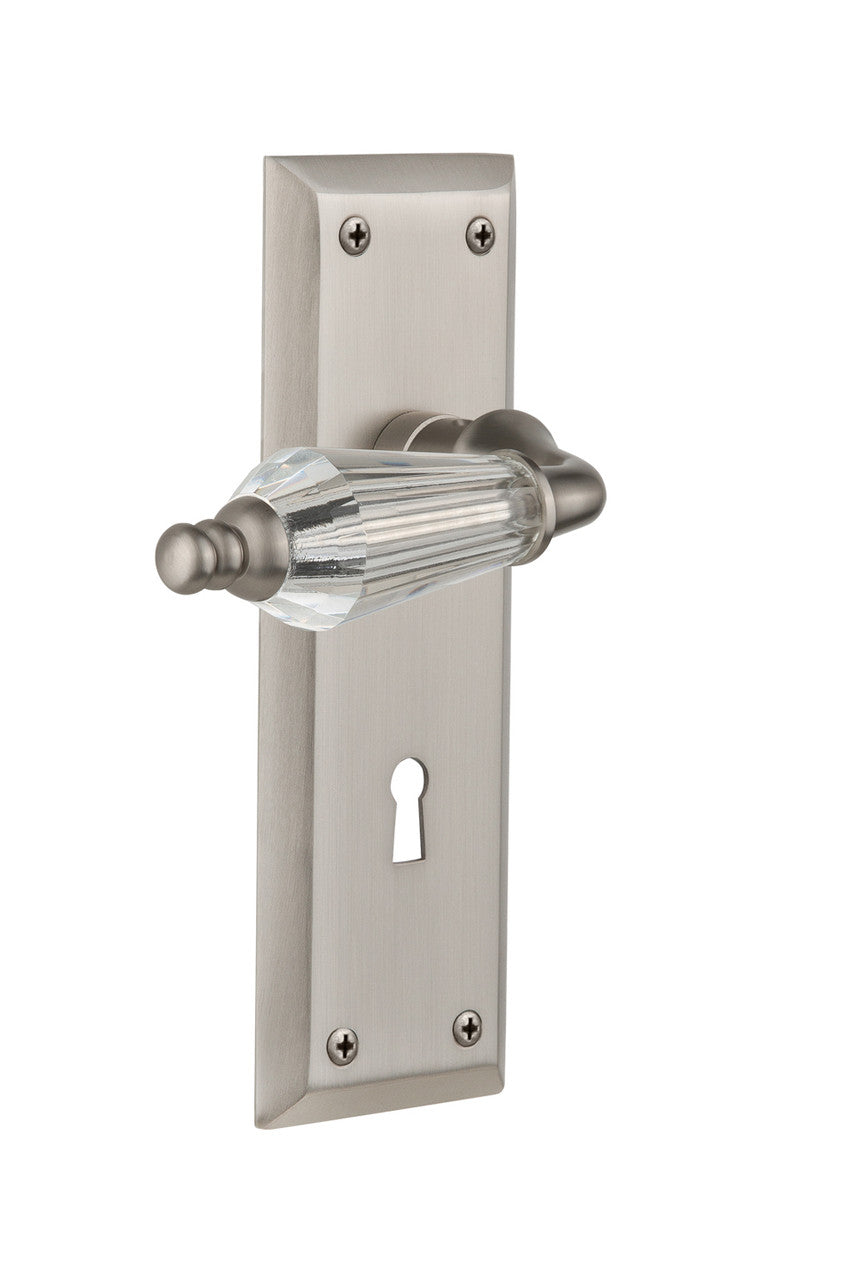 Nostalgic 714143: New York Backplate w/Parlour Lever Passage Door Set - Satin Nickel