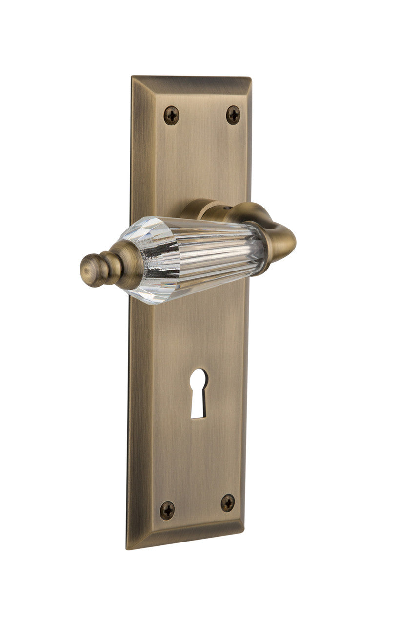 Nostalgic 714435: New York Backplate w/Parlour Lever Privacy Door Set - Antique Brass