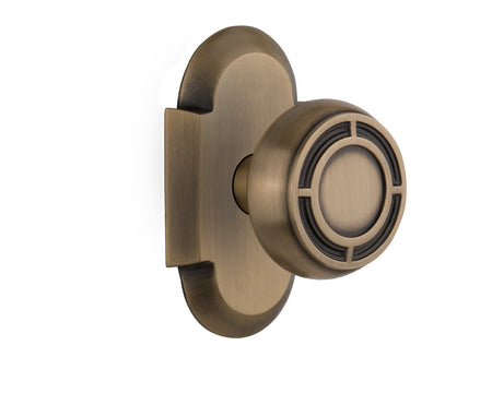 Nostalgic 715194: Cottage Backplate w/Mission Knob Privacy Door Set - Antique Brass