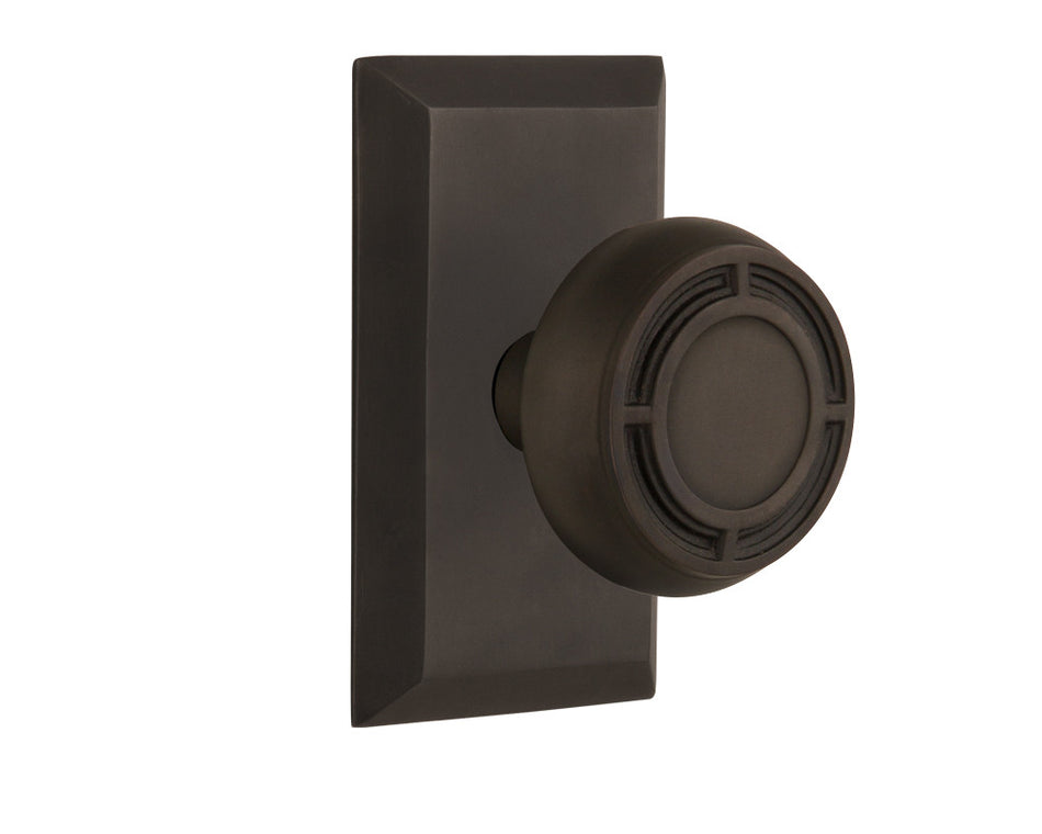 Nostalgic 715204: Studio Backplate w/Mission Knob Passage Door Set - Oil-Rubbed Bronze