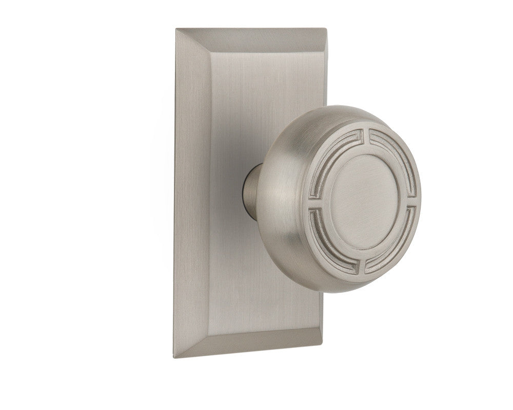 Nostalgic 715229: Studio Backplate w/Mission Knob Privacy Door Set - Satin Nickel