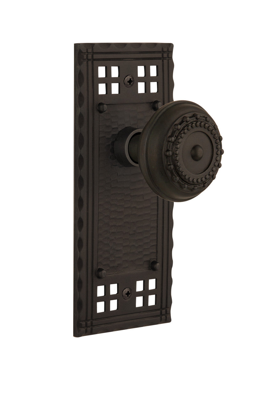 Nostalgic 715244: Craftsman Backplate w/Meadows Knob Passage Door Set - Oil-Rubbed Bronze