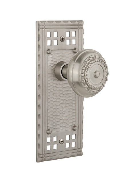 Nostalgic 715245: Craftsman Backplate w/Meadows Knob Passage Door Set - Satin Nickel