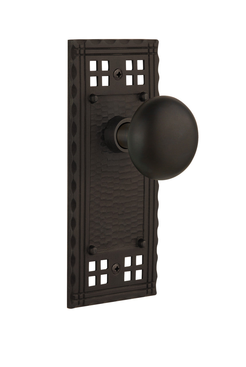 Nostalgic 715248: Craftsman Backplate w/New York Knob Passage Door Set - Oil-Rubbed Bronze