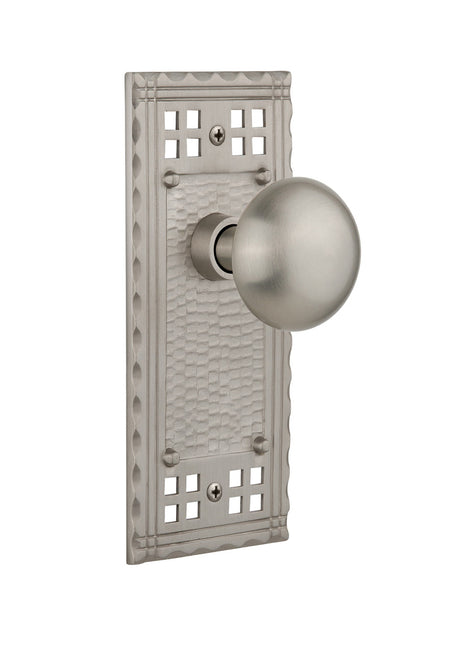 Nostalgic 715249: Craftsman Backplate w/New York Knob Passage Door Set - Satin Nickel
