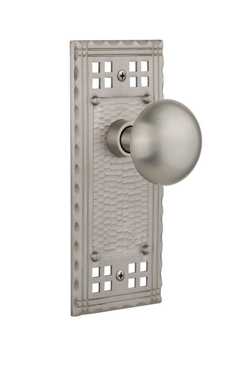 Nostalgic 715249: Craftsman Backplate w/New York Knob Passage Door Set - Satin Nickel