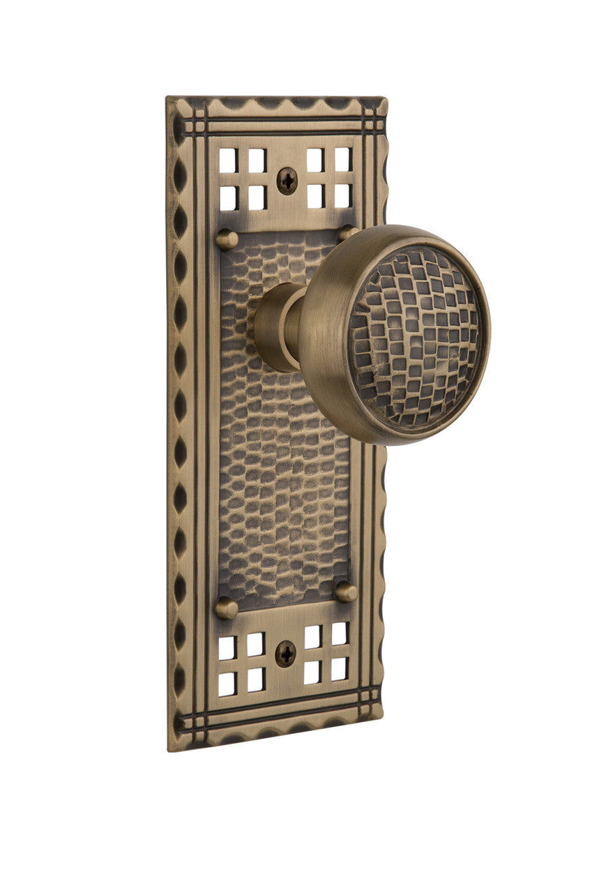 Nostalgic 715286: Craftsman Backplate w/Craftsman Knob Passage Door Set - Antique Brass