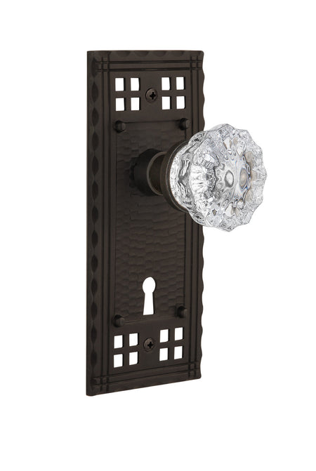 Nostalgic 715296: Craftsman Backplate w/Clear Crystal Glass Knob Passage Door Set - Oil-Rubbed Bronze