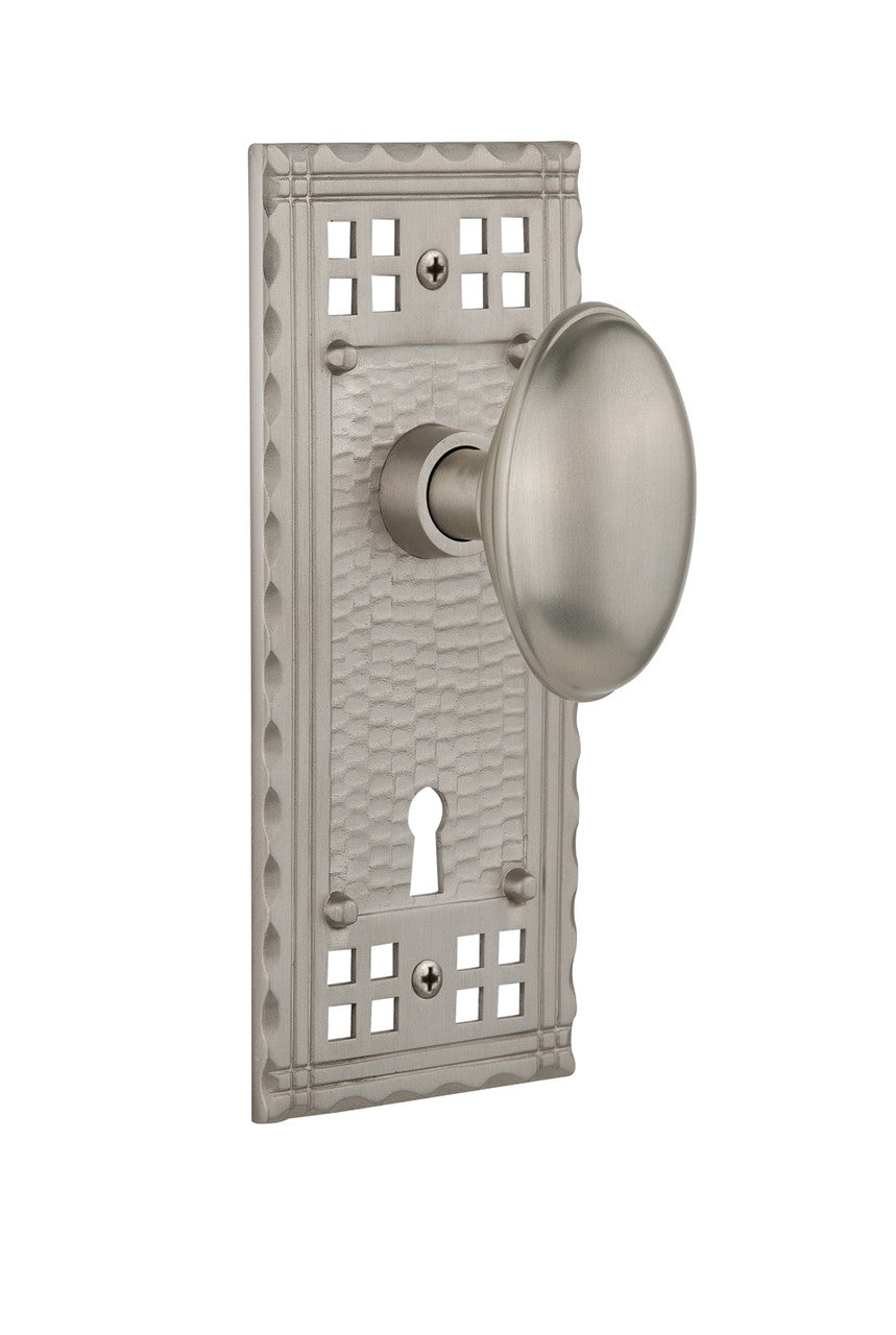 Nostalgic 715305: Craftsman Backplate w/Homestead Knob Passage Door Set - Satin Nickel