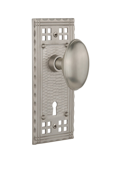 Nostalgic 715305: Craftsman Backplate w/Homestead Knob Passage Door Set - Satin Nickel