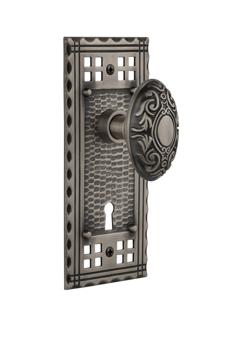 Nostalgic 715315: Craftsman Backplate w/Victorian Knob Passage Door Set - Antique Pewter