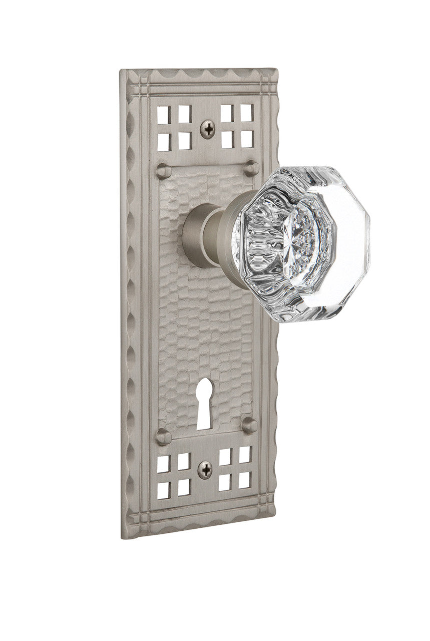 Nostalgic 715321: Craftsman Backplate w/Waldorf Knob Passage Door Set - Satin Nickel