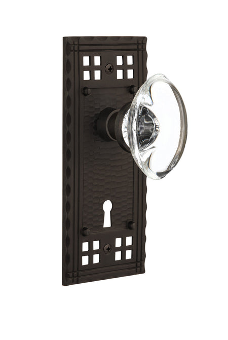 Nostalgic 715336: Craftsman Backplate w/Oval Clear Glass Crystal Knob Passage Door Set - Oil-Rubbed Bronze