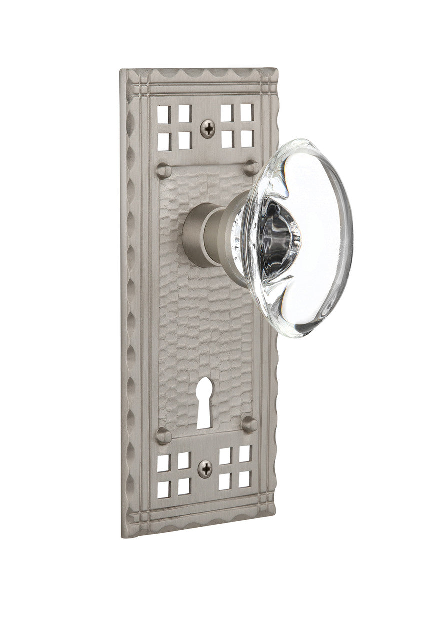 Nostalgic 715337: Craftsman Backplate w/Oval Clear Glass Crystal Knob Passage Door Set - Satin Nickel
