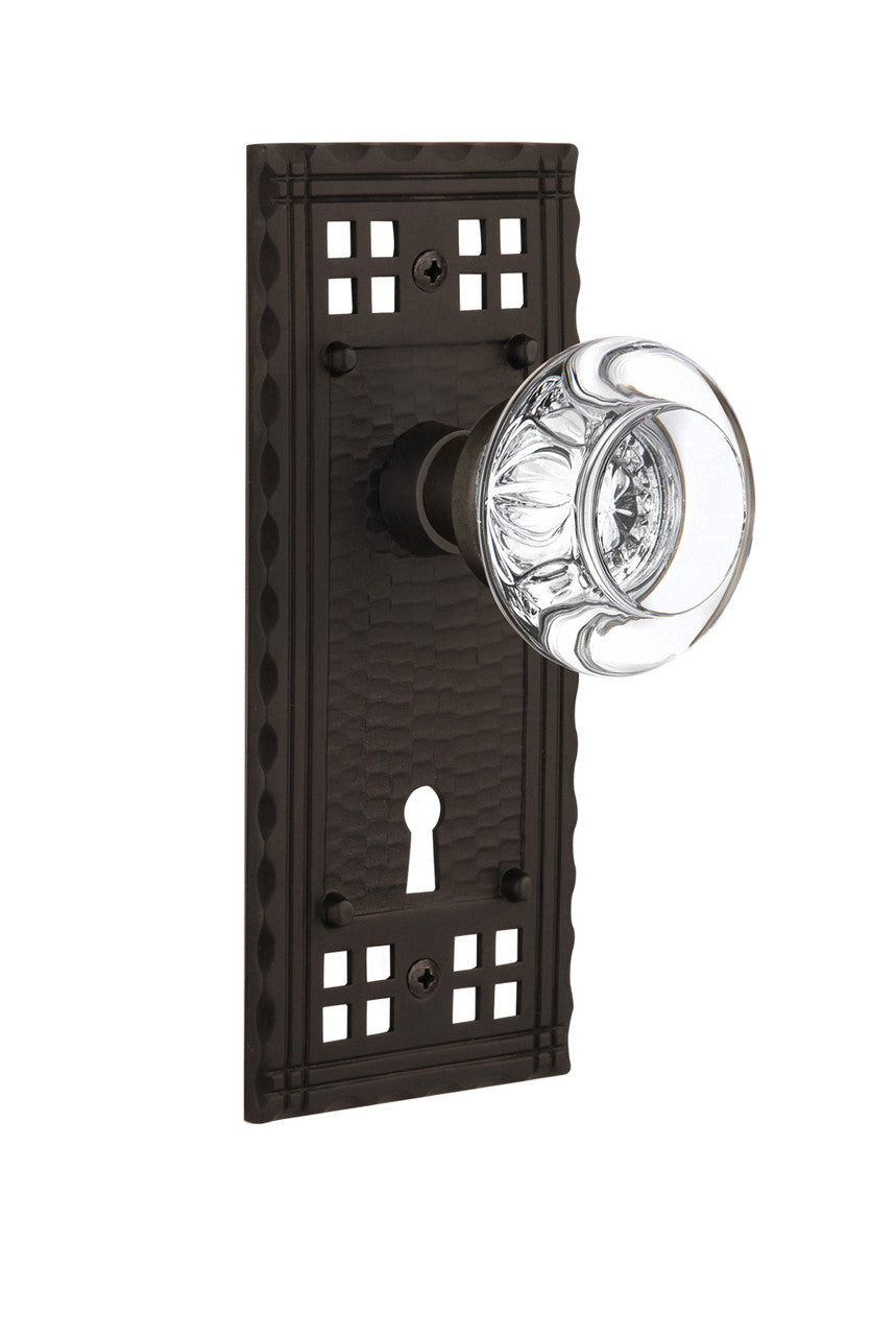 Nostalgic 715348: Craftsman Backplate w/Round Clear Glass Crystal Knob Passage Door Set - Oil-Rubbed Bronze