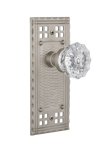 Nostalgic 715361: Craftsman Backplate w/Clear Crystal Glass Knob Single Dummy Door Set - Satin Nickel