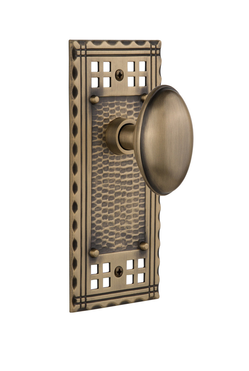 Nostalgic 715366: Craftsman Backplate w/Homestead Knob Single Dummy Door Set - Antique Brass