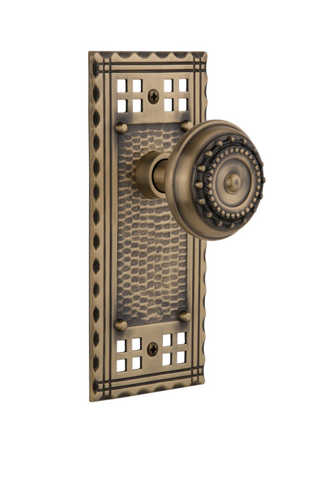 Nostalgic 715370: Craftsman Backplate w/Meadows Knob Single Dummy Door Set - Antique Brass