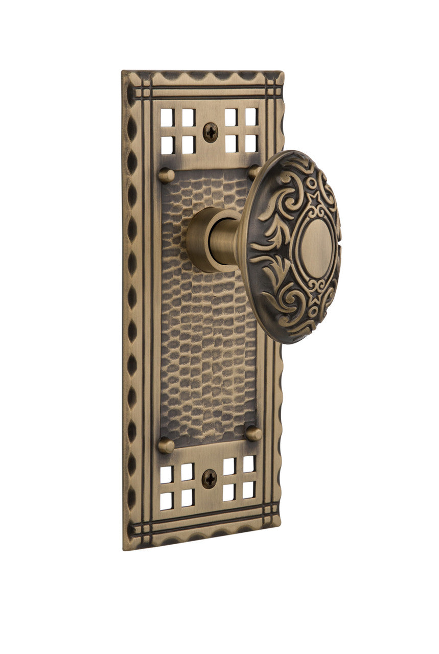 Nostalgic 715378: Craftsman Backplate w/Victorian Knob Single Dummy Door Set - Antique Brass