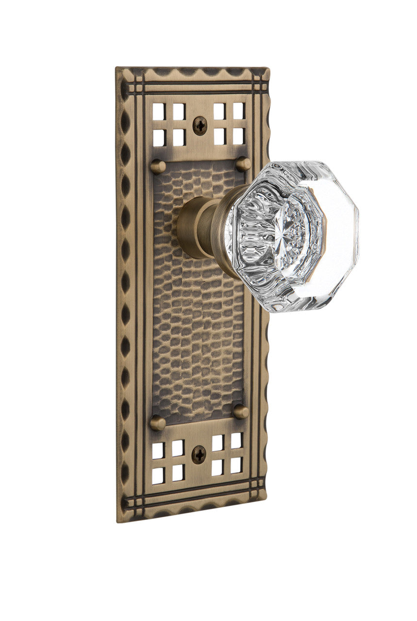 Nostalgic 715382: Craftsman Backplate w/Waldorf Knob Single Dummy Door Set - Antique Brass