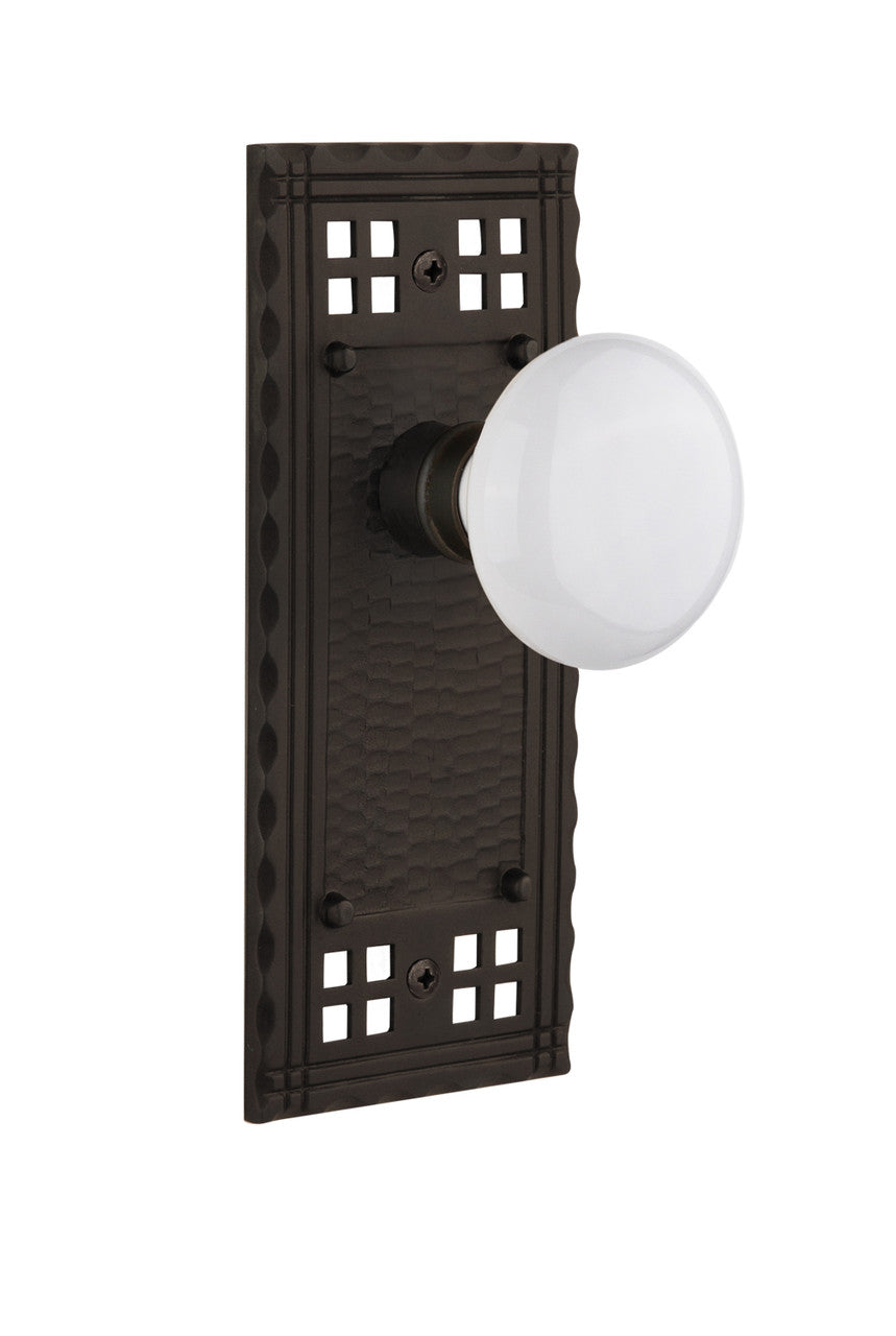 Nostalgic 715388: Craftsman Backplate w/White Porcelain Knob Single Dummy Door Set - Oil-Rubbed Bronze