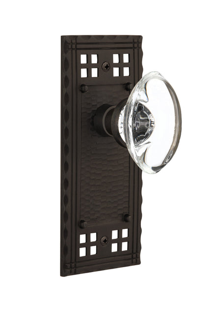 Nostalgic 715400: Craftsman Backplate w/Oval Clear Glass Crystal Knob Single Dummy Door Set - Oil-Rubbed Bronze
