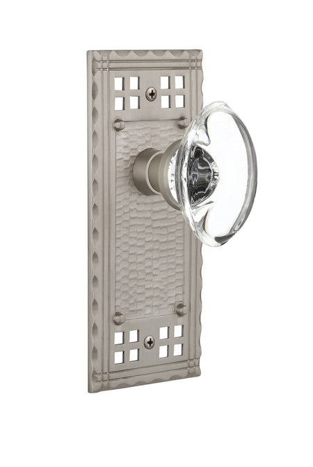 Nostalgic 715401: Craftsman Backplate w/Oval Clear Glass Crystal Knob Single Dummy Door Set - Satin Nickel