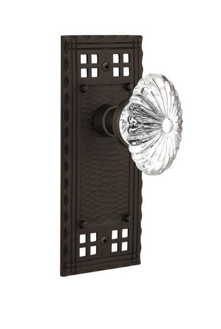 Nostalgic 715404: Craftsman Backplate w/Oval Fluted Clear Glass Crystal Knob Single Dummy Door Set - Oil-Rubbed Bronze