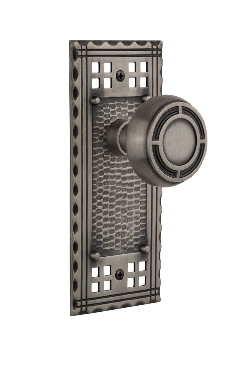 Nostalgic 715419: Craftsman Backplate w/Mission Knob Single Dummy Door Set - Antique Pewter