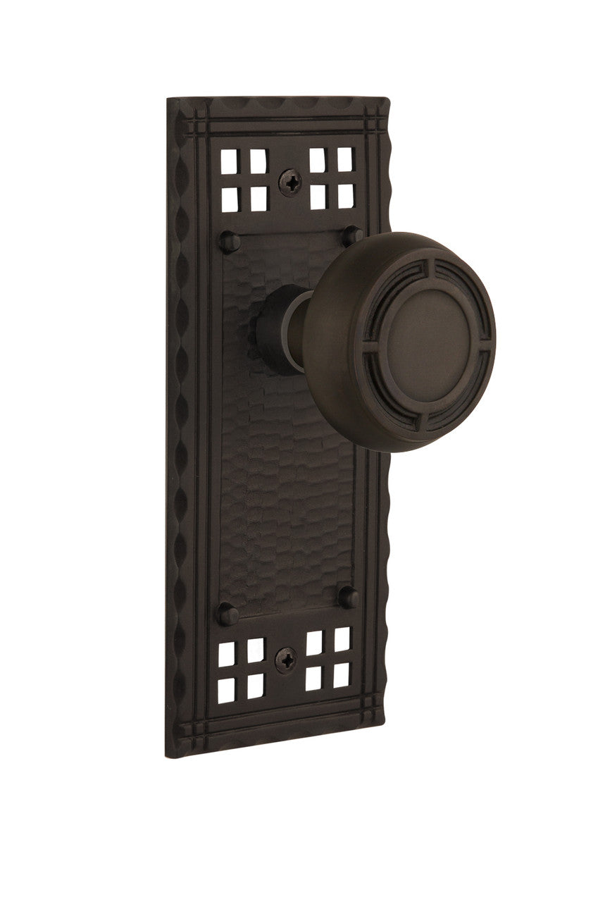 Nostalgic 715420: Craftsman Backplate w/Mission Knob Single Dummy Door Set - Oil-Rubbed Bronze