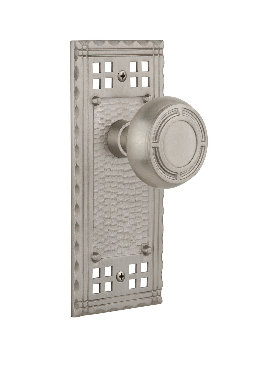 Nostalgic 715421: Craftsman Backplate w/Mission Knob Single Dummy Door Set - Satin Nickel