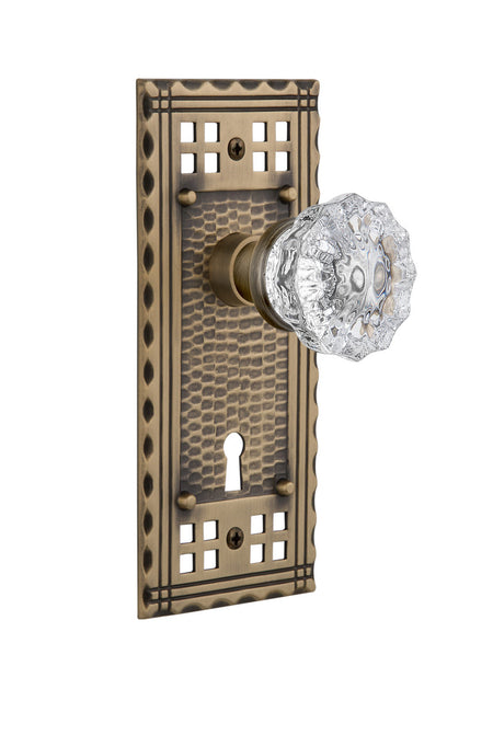 Nostalgic 715422: Craftsman Backplate w/Clear Crystal Glass Knob Single Dummy Door Set - Antique Brass