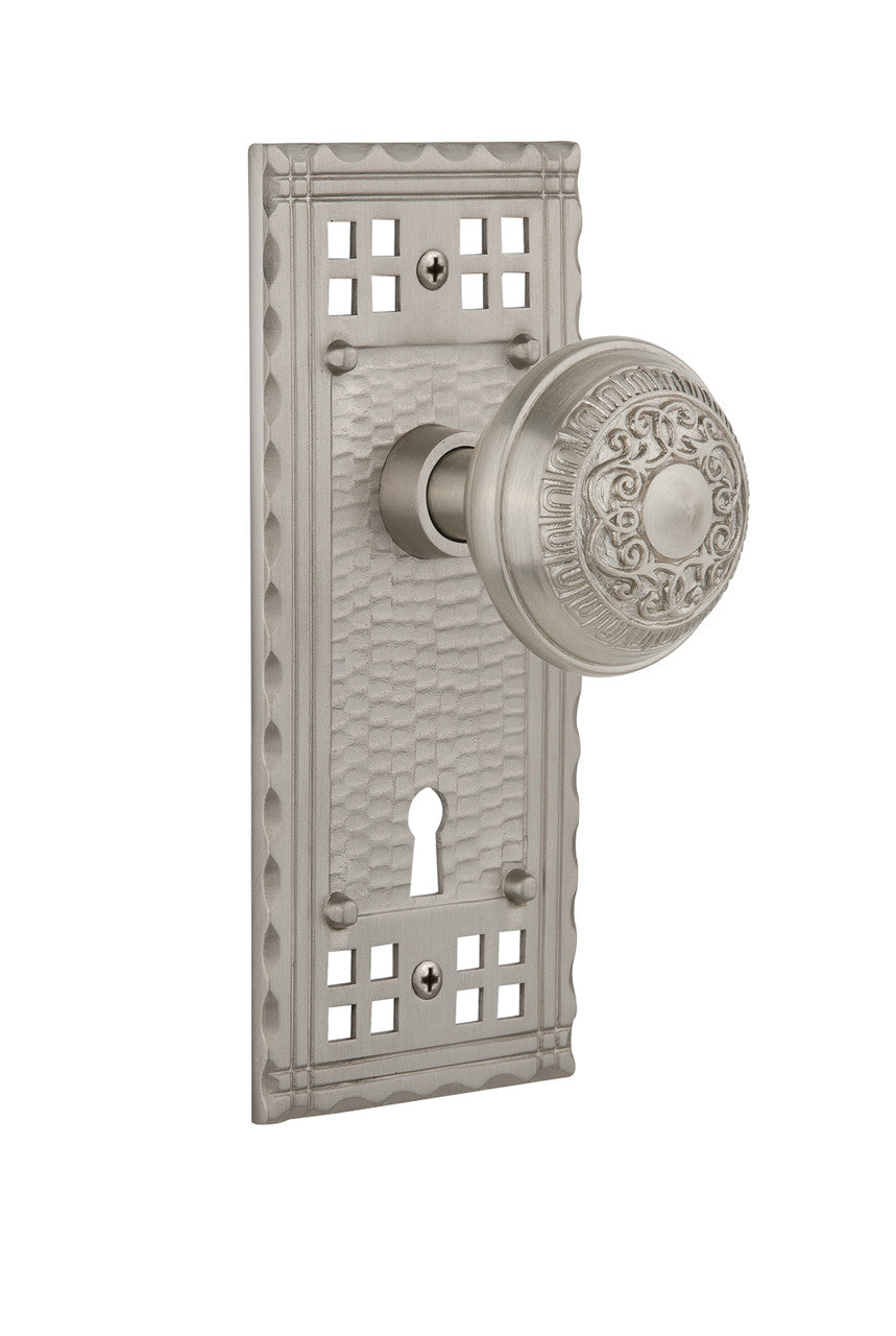 Nostalgic 715429: Craftsman Backplate w/Egg & Dart Knob Single Dummy Door Set - Satin Nickel