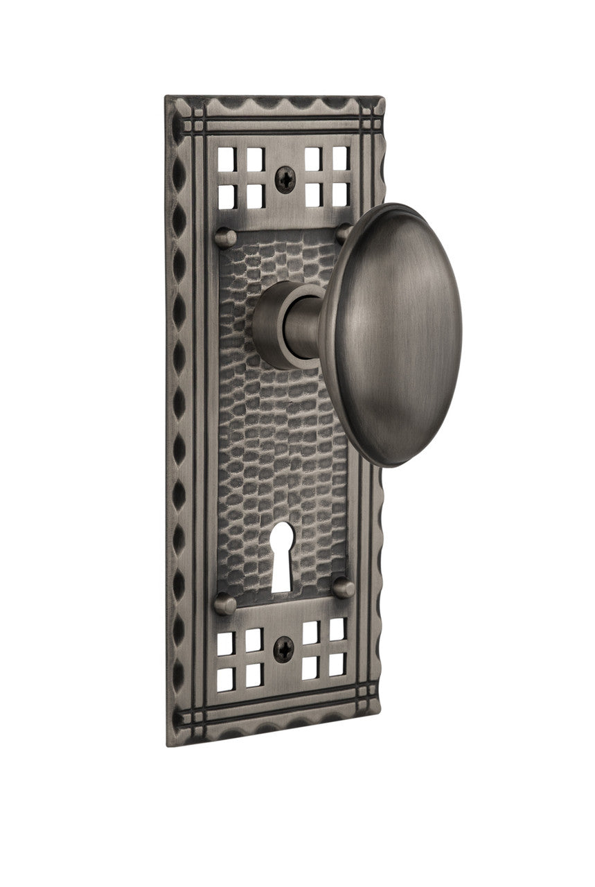 Nostalgic 715431: Craftsman Backplate w/Homestead Knob Single Dummy Door Set - Antique Pewter