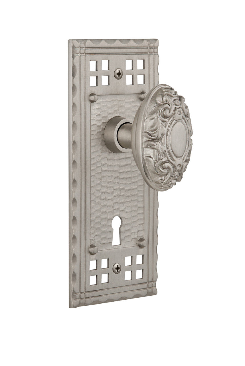 Nostalgic 715445: Craftsman Backplate w/Victorian Knob Single Dummy Door Set - Satin Nickel