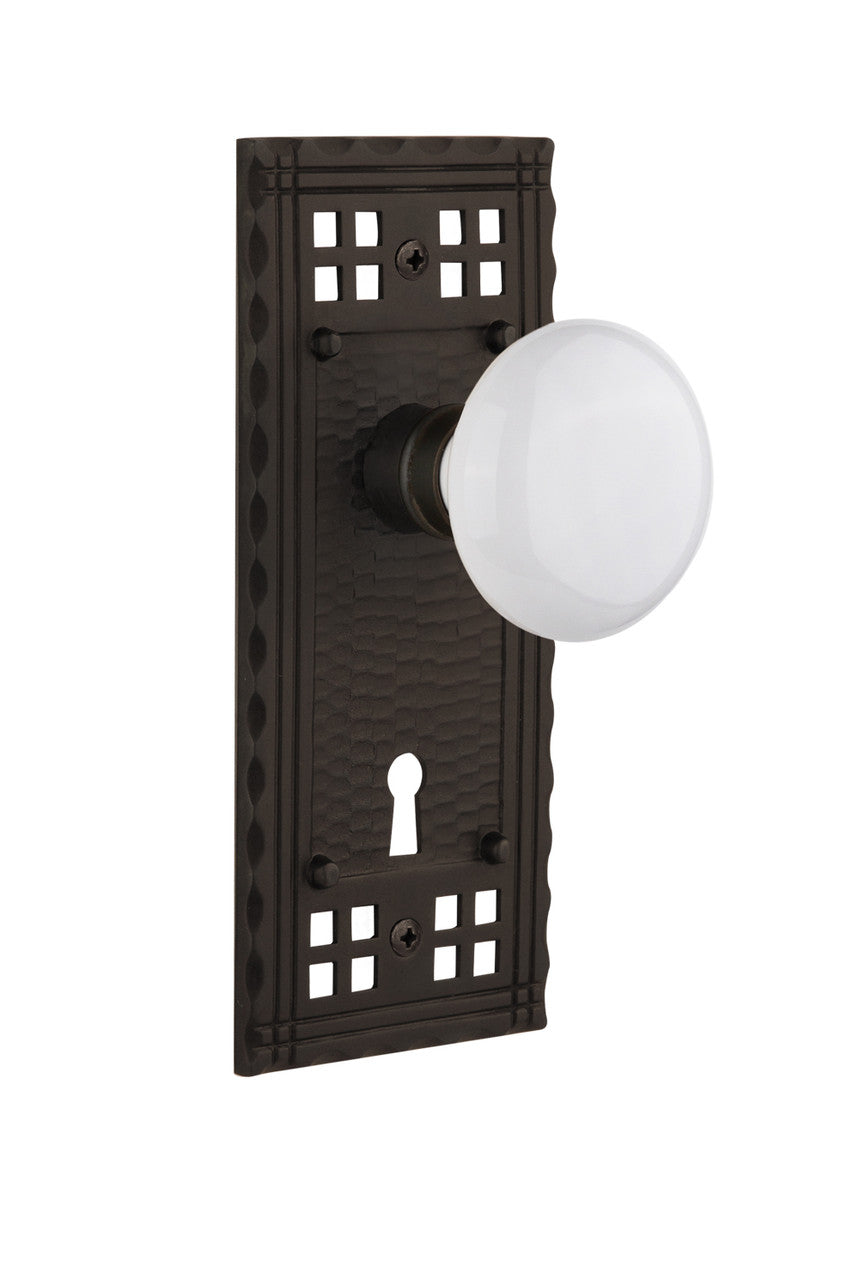 Nostalgic 715452: Craftsman Backplate w/White Porcelain Knob Single Dummy Door Set - Oil-Rubbed Bronze