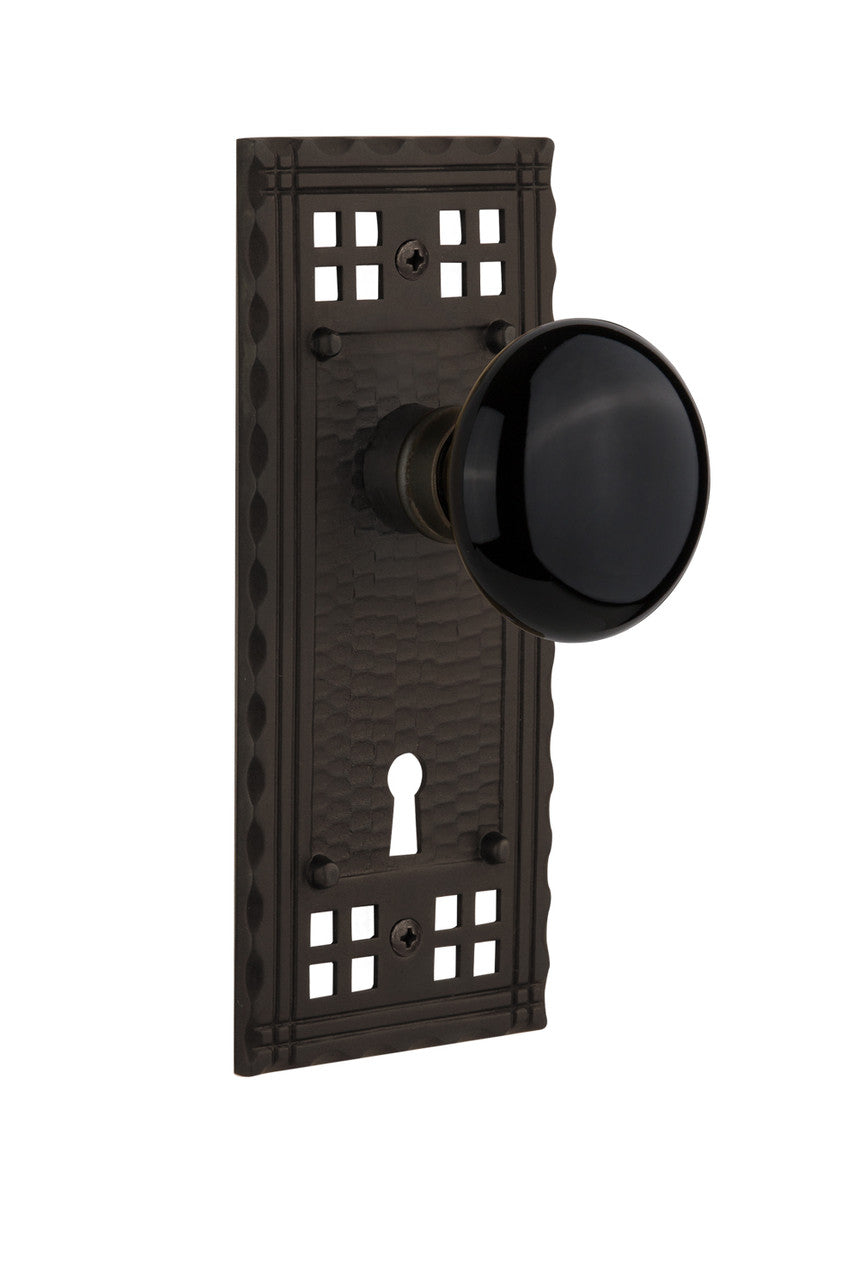 Nostalgic 715456: Craftsman Backplate w/Black Porcelain Knob Single Dummy Door Set - Oil-Rubbed Bronze