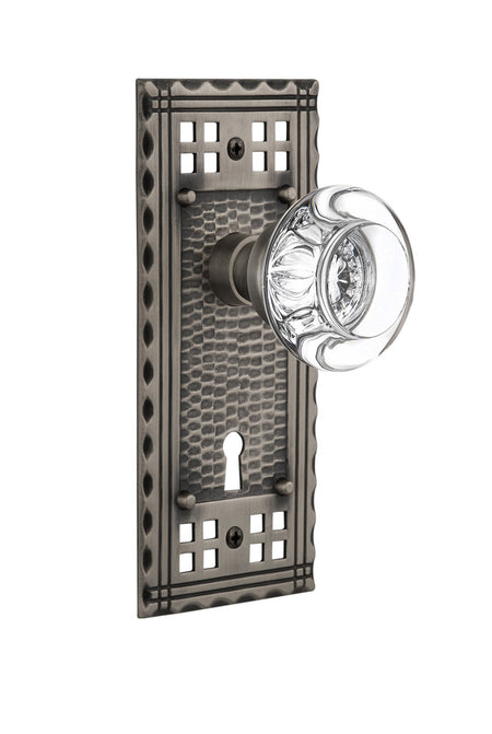 Nostalgic 715475: Craftsman Backplate w/Round Clear Glass Crystal Knob Single Dummy Door Set - Antique Pewter