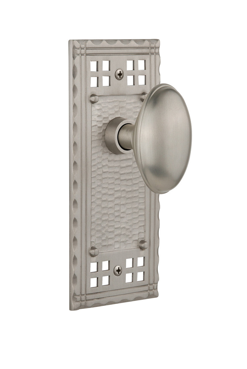 Nostalgic 715625: Craftsman Backplate w/Homestead Knob Privacy Door Set - Satin Nickel