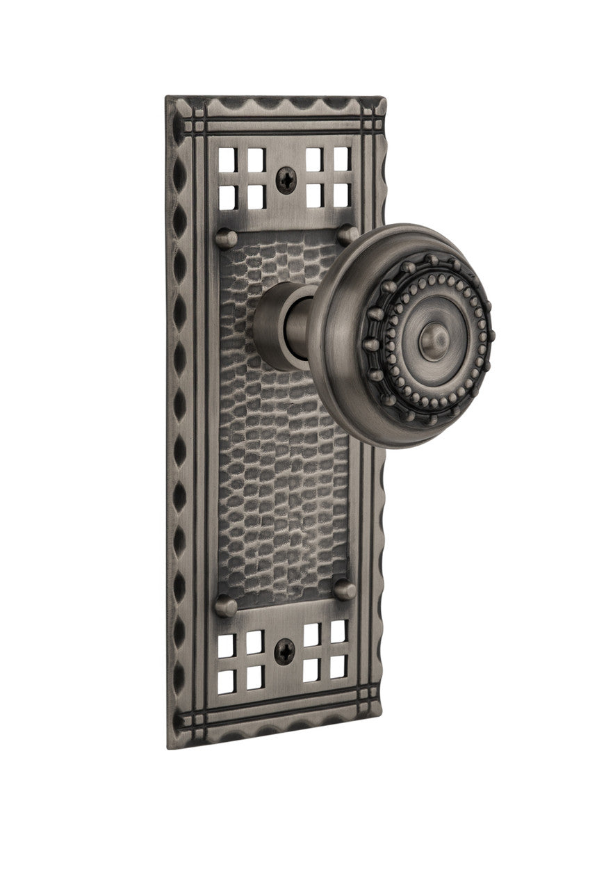 Nostalgic 715627: Craftsman Backplate w/Meadows Knob Privacy Door Set - Antique Pewter
